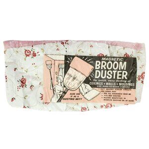 VTG Magnetic Broom Duster Pink Dusting Mitt Cleaning Ceilings Walls Floral NOS